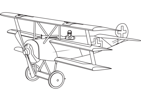 Red Barons Fokker Triplane Coloring Page